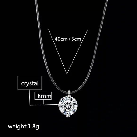 Fishing Line Diamond Crystal Sterling Silver Necklace - Picture 3 of 5